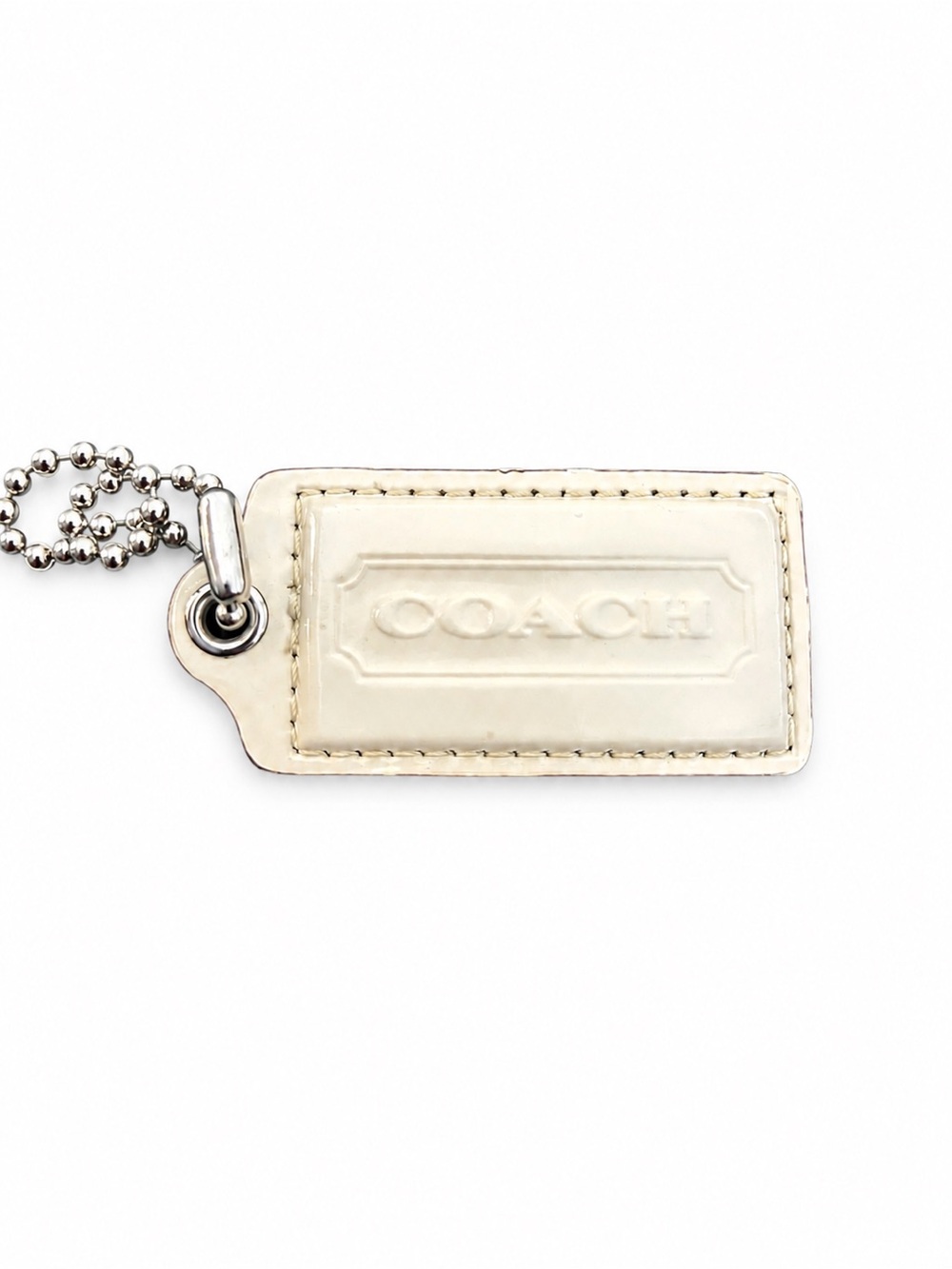 COACH Cream Patent Leather Tag Key & Card Holder with Silver Chain